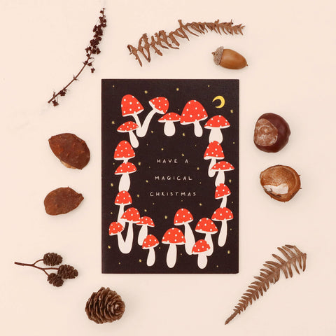 Mushroom Magical Christmas Card | Folk Christmas
