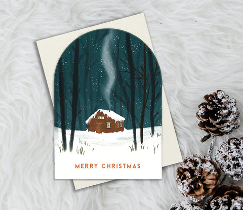 Snowglobe Cabin Christmas Card