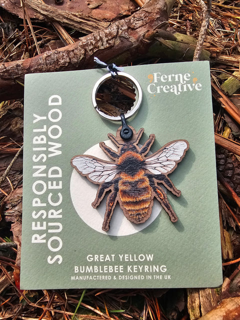 Great Yellow Bumblebee Wooden Keyring by Ferne Creative