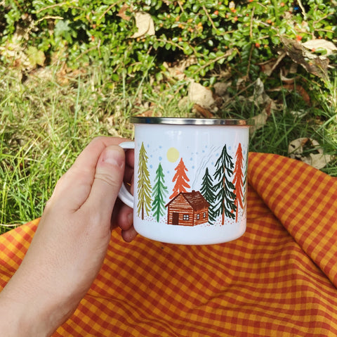 Woodcutters Cabin Enamel Mug